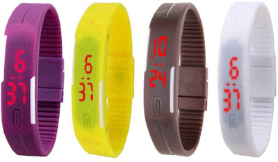 View NS18 Silicone Led Magnet Band Combo of 4 Purple, Yellow, Brown And White Digital Watch  - For Boys & Girls Wrist Watches Price Online(NS18)