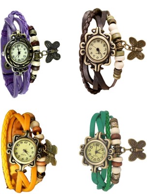 NS18 Vintage Butterfly Rakhi Combo of 4 Purple, Yellow, Brown And Green Analog Watch  - For Women   Watches  (NS18)