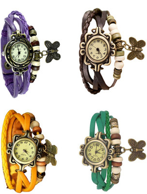 

Kissu Vintage Rakhi Combo of 4 Purple, Yellow, Brown And Green Watch - For Women