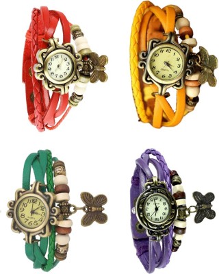 NS18 Vintage Butterfly Rakhi Combo of 4 Red, Green, Yellow And Purple Analog Watch  - For Women   Watches  (NS18)