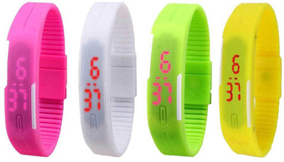 

NS18 Silicone Led Magnet Band Combo of 4 Pink, White, Green And Yellow Watch - For Boys & Girls