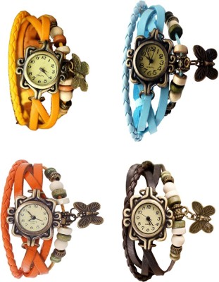 NS18 Vintage Butterfly Rakhi Combo of 4 Yellow, Orange, Sky Blue And Brown Analog Watch  - For Women   Watches  (NS18)