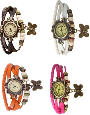 NS18 Vintage Butterfly Rakhi Combo of 4 Brown, Orange, White And Pink Analog Watch  - For Women   Watches  (NS18)