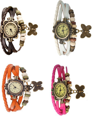 NS18 Vintage Butterfly Rakhi Combo of 4 Brown, Orange, White And Pink Analog Watch  - For Women   Watches  (NS18)