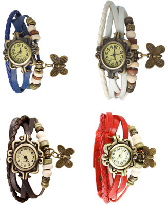

Kissu Vintage Rakhi Combo of 4 Blue, Brown, White And Red Watch - For Women