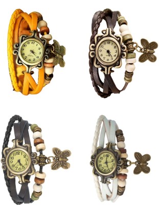 NS18 Vintage Butterfly Rakhi Combo of 4 Yellow, Black, Brown And White Analog Watch  - For Women   Watches  (NS18)