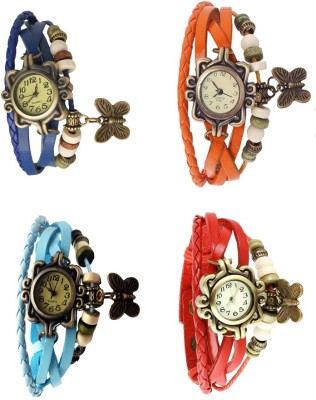 NS18 Vintage Butterfly Rakhi Combo of 4 Blue, Sky Blue, Orange And Red Analog Watch  - For Women   Watches  (NS18)
