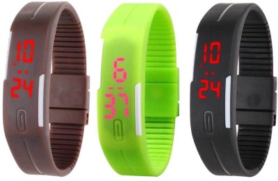 NS18 Silicone Led Magnet Band Combo of 3 Brown, Green And Black Digital Watch  - For Boys & Girls   Watches  (NS18)