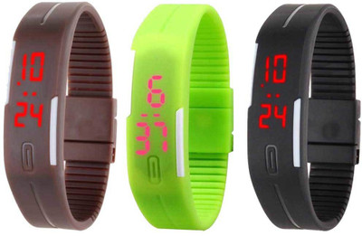 

Kissu Led Band Watch Combo of 3 Brown, Green And Black Watch - For Couple