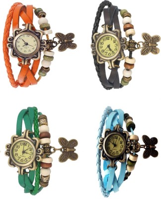 NS18 Vintage Butterfly Rakhi Combo of 4 Orange, Green, Black And Sky Blue Analog Watch  - For Women   Watches  (NS18)