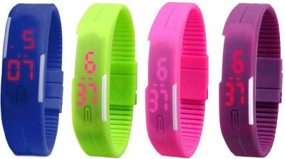 NS18 Silicone Led Magnet Band Watch Combo of 4 Blue, Green, Pink And Purple Digital Watch  - For Couple   Watches  (NS18)