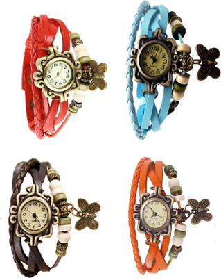 

NS18 Vintage Butterfly Rakhi Combo of 4 Red, Brown, Sky Blue And Orange Watch - For Women