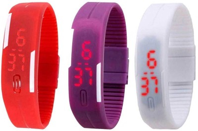 NS18 Silicone Led Magnet Band Combo of 3 Red, Purple And White Digital Watch  - For Boys & Girls   Watches  (NS18)