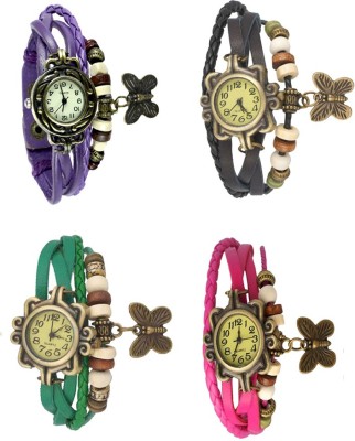NS18 Vintage Butterfly Rakhi Combo of 4 Purple, Green, Black And Pink Analog Watch  - For Women   Watches  (NS18)