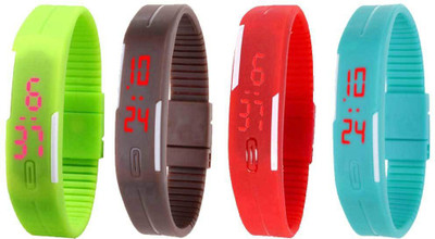 

NS18 Silicone Led Magnet Band Watch Combo of 4 Green, Brown, Red And Sky Blue Watch - For Couple