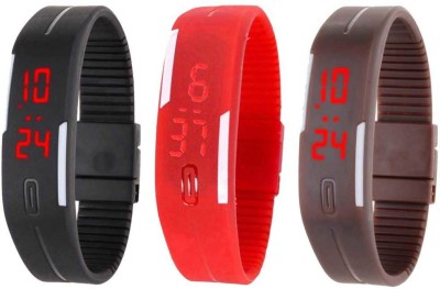NS18 Silicone Led Magnet Band Combo of 3 Black, Red And Brown Digital Watch  - For Boys & Girls   Watches  (NS18)