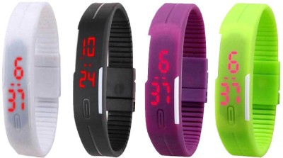 NS18 Silicone Led Magnet Band Combo of 4 White, Black, Purple And Green Digital Watch  - For Boys & Girls   Watches  (NS18)
