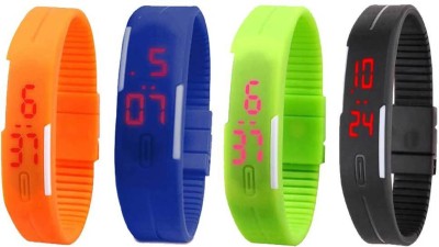 NS18 Silicone Led Magnet Band Combo of 4 Orange, Blue, Green And Black Digital Watch  - For Boys & Girls   Watches  (NS18)