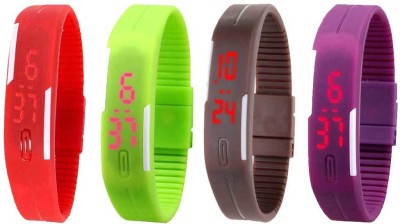 NS18 Silicone Led Magnet Band Watch Combo of 4 Red, Green, Brown And Purple Digital Watch  - For Couple   Watches  (NS18)