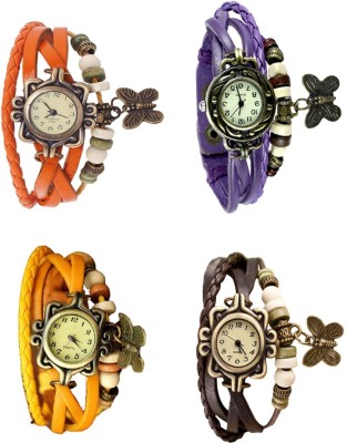 NS18 Vintage Butterfly Rakhi Combo of 4 Orange, Yellow, Purple And Brown Analog Watch  - For Women   Watches  (NS18)