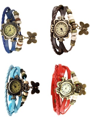 NS18 Vintage Butterfly Rakhi Combo of 4 Blue, Sky Blue, Brown And Red Analog Watch  - For Women   Watches  (NS18)