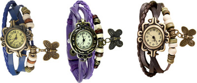 

Kissu Vintage Rakhi Watch Combo of 3 Blue, Purple And Brown Watch - For Women