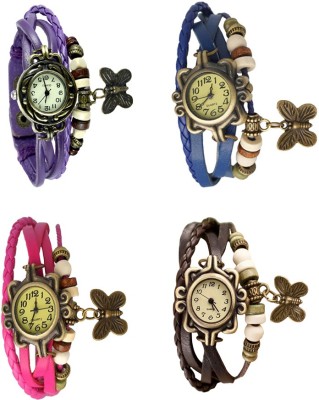 NS18 Vintage Butterfly Rakhi Combo of 4 Purple, Pink, Blue And Brown Analog Watch  - For Women   Watches  (NS18)
