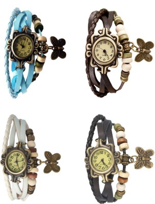 NS18 Vintage Butterfly Rakhi Combo of 4 Sky Blue, White, Brown And Black Analog Watch  - For Women   Watches  (NS18)