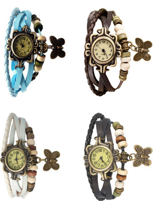 

Kissu Vintage Rakhi Combo of 4 Sky Blue, White, Brown And Black Watch - For Women