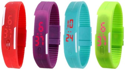 NS18 Silicone Led Magnet Band Combo of 4 Red, Purple, Sky Blue And Green Digital Watch  - For Boys & Girls   Watches  (NS18)