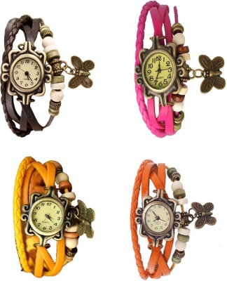 NS18 Vintage Butterfly Rakhi Combo of 4 Brown, Yellow, Pink And Orange Analog Watch  - For Women   Watches  (NS18)