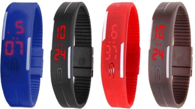 NS18 Silicone Led Magnet Band Combo of 4 Blue, Black, Red And Brown Digital Watch  - For Boys & Girls   Watches  (NS18)