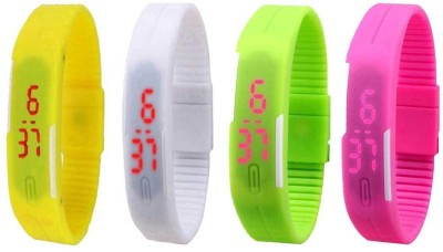 NS18 Silicone Led Magnet Band Combo of 4 Yellow, White, Green And Pink Digital Watch  - For Boys & Girls   Watches  (NS18)