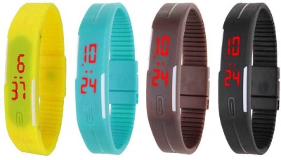 NS18 Silicone Led Magnet Band Combo of 4 Yellow, Sky Blue, Brown And Black Digital Watch  - For Boys & Girls   Watches  (NS18)