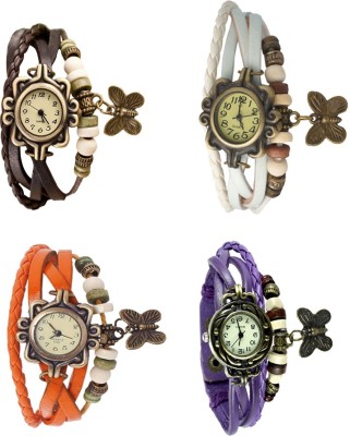 NS18 Vintage Butterfly Rakhi Combo of 4 Brown, Orange, White And Purple Analog Watch  - For Women   Watches  (NS18)