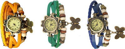 

NS18 Vintage Butterfly Rakhi Watch Combo of 3 Yellow, Green And Blue Watch - For Women