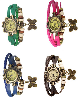 

Kissu Vintage Rakhi Combo of 4 Green, Blue, Pink And Brown Watch - For Women