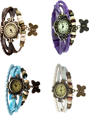 

NS18 Vintage Butterfly Rakhi Combo of 4 Brown, Sky Blue, Purple And White Watch - For Women