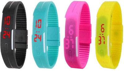 NS18 Silicone Led Magnet Band Combo of 4 Black, Sky Blue, Pink And Yellow Digital Watch  - For Boys & Girls   Watches  (NS18)