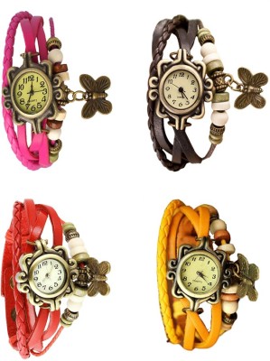 NS18 Vintage Butterfly Rakhi Combo of 4 Pink, Red, Brown And Yellow Analog Watch  - For Women   Watches  (NS18)