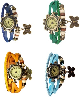 NS18 Vintage Butterfly Rakhi Combo of 4 Blue, Yellow, Green And Sky Blue Analog Watch  - For Women   Watches  (NS18)