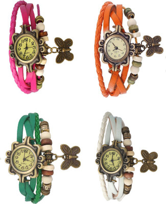 

Kissu Vintage Rakhi Combo of 4 Pink, Green, Orange And White Watch - For Women