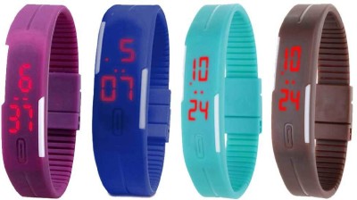 NS18 Silicone Led Magnet Band Combo of 4 Purple, Blue, Sky Blue And Brown Digital Watch  - For Boys & Girls   Watches  (NS18)