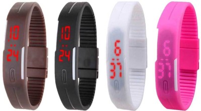 NS18 Silicone Led Magnet Band Watch Combo of 4 Brown, Black, White And Pink Digital Watch  - For Couple   Watches  (NS18)