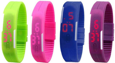 View NS18 Silicone Led Magnet Band Watch Combo of 4 Green, Pink, Blue And Purple Digital Watch  - For Couple Wrist Watches Price Online(NS18)
