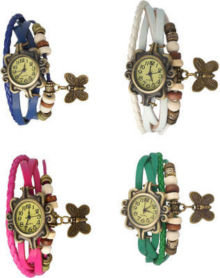 NS18 Vintage Butterfly Rakhi Combo of 4 Blue, Pink, White And Green Analog Watch  - For Women   Watches  (NS18)