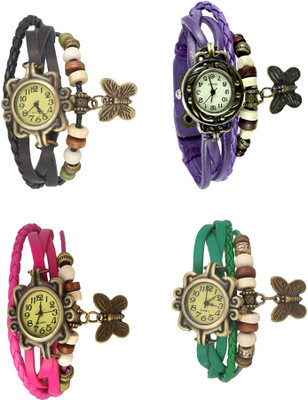 

NS18 Vintage Butterfly Rakhi Combo of 4 Black, Pink, Purple And Green Watch - For Women