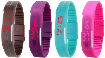 NS18 Silicone Led Magnet Band Watch Combo of 4 Brown, Purple, Sky Blue And Pink Digital Watch  - For Couple   Watches  (NS18)