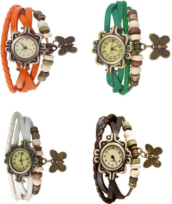 

Kissu Vintage Rakhi Combo of 4 Orange, White, Green And Brown Watch - For Women
