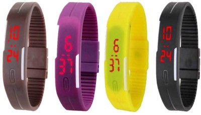 NS18 Silicone Led Magnet Band Combo of 4 Brown, Purple, Yellow And Black Digital Watch  - For Boys & Girls   Watches  (NS18)